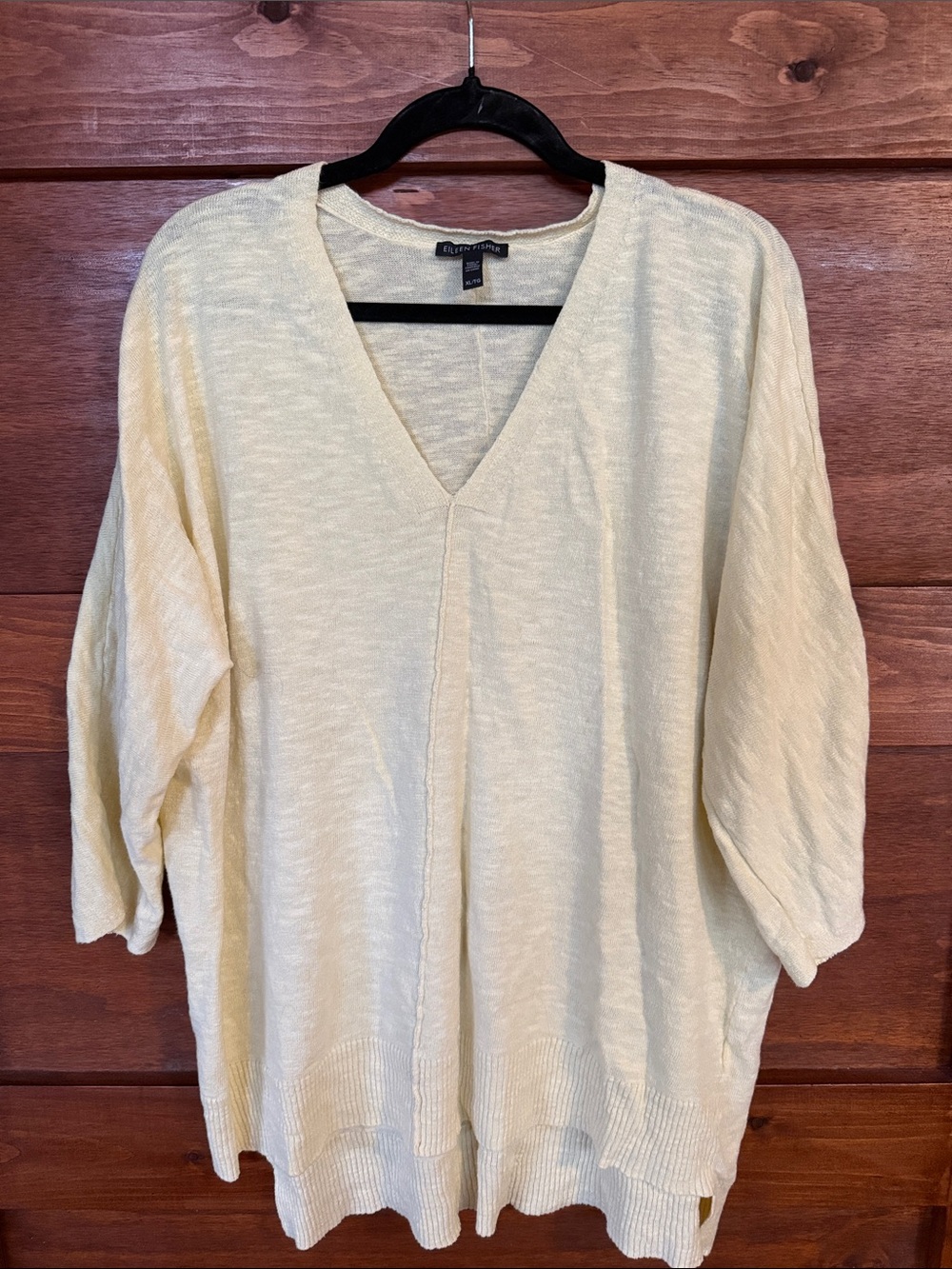 Eileen Fisher Pale Yellow V-Neck Relaxed Knit Pullover